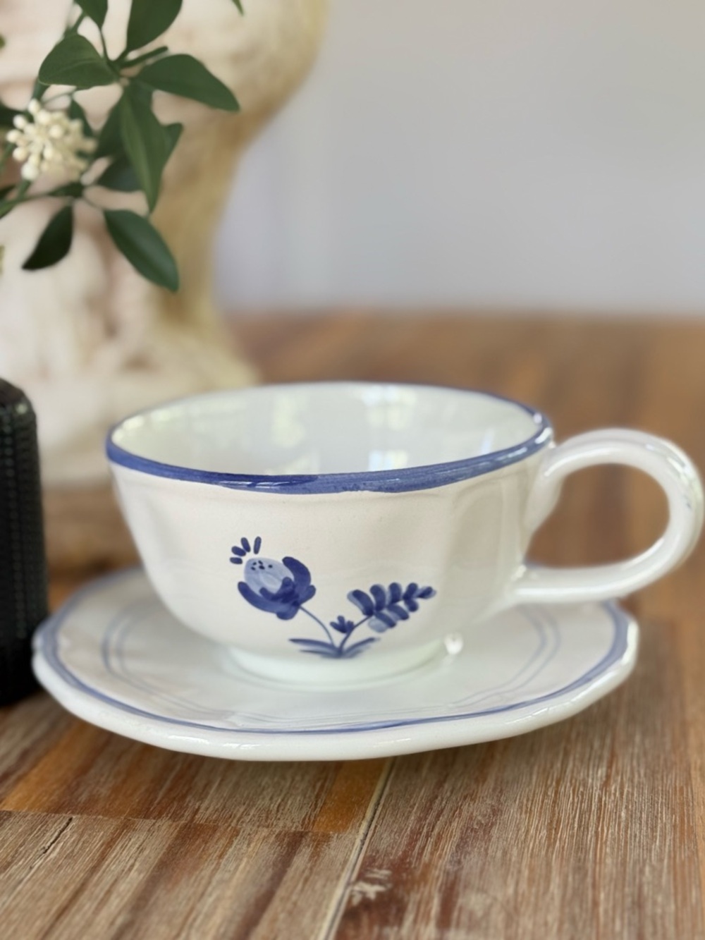 Crate&Barrel Blue and White Laura Cup and Saucer